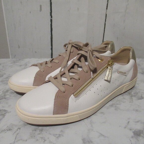 Mephisto Nikita Sneakers 10 White Tan Leather Suede Zip Comfort - Picture 2 of 10